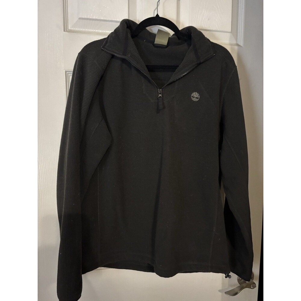 Timberland Men's Pullover Sweater Size XL Black Quarter Zip Waffle Knit Outdoors